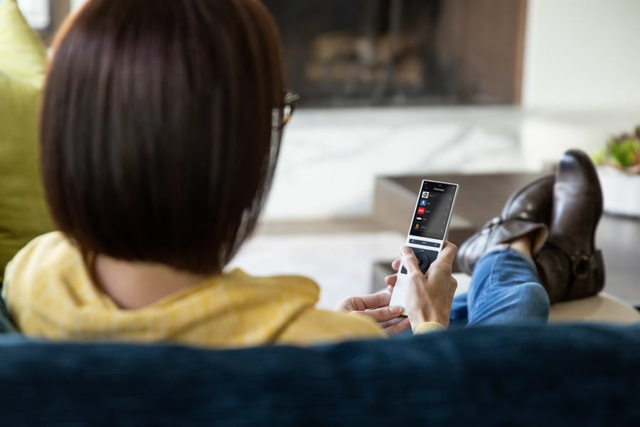 Family enjoying an automated living room