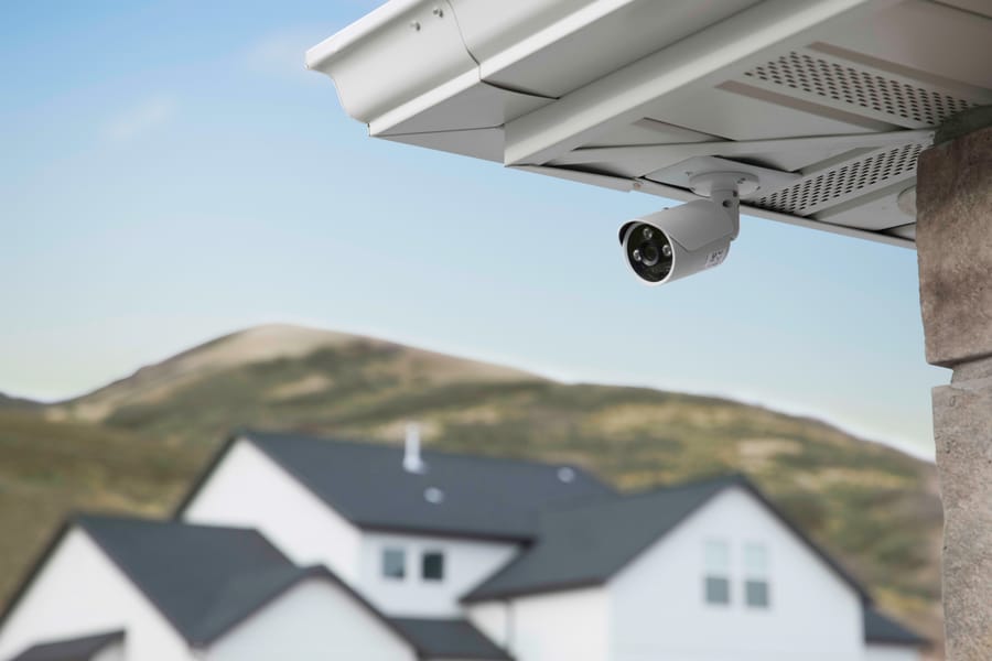 Home security camera overlooking the property